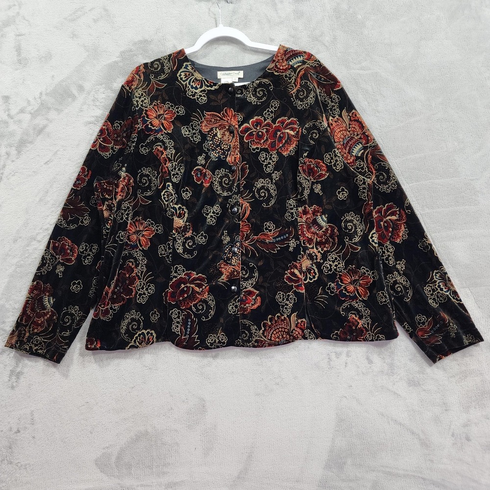 Vintage Coldwater Creek Jacket Womens 2X Black Multicolor Metallic Velvet Floral